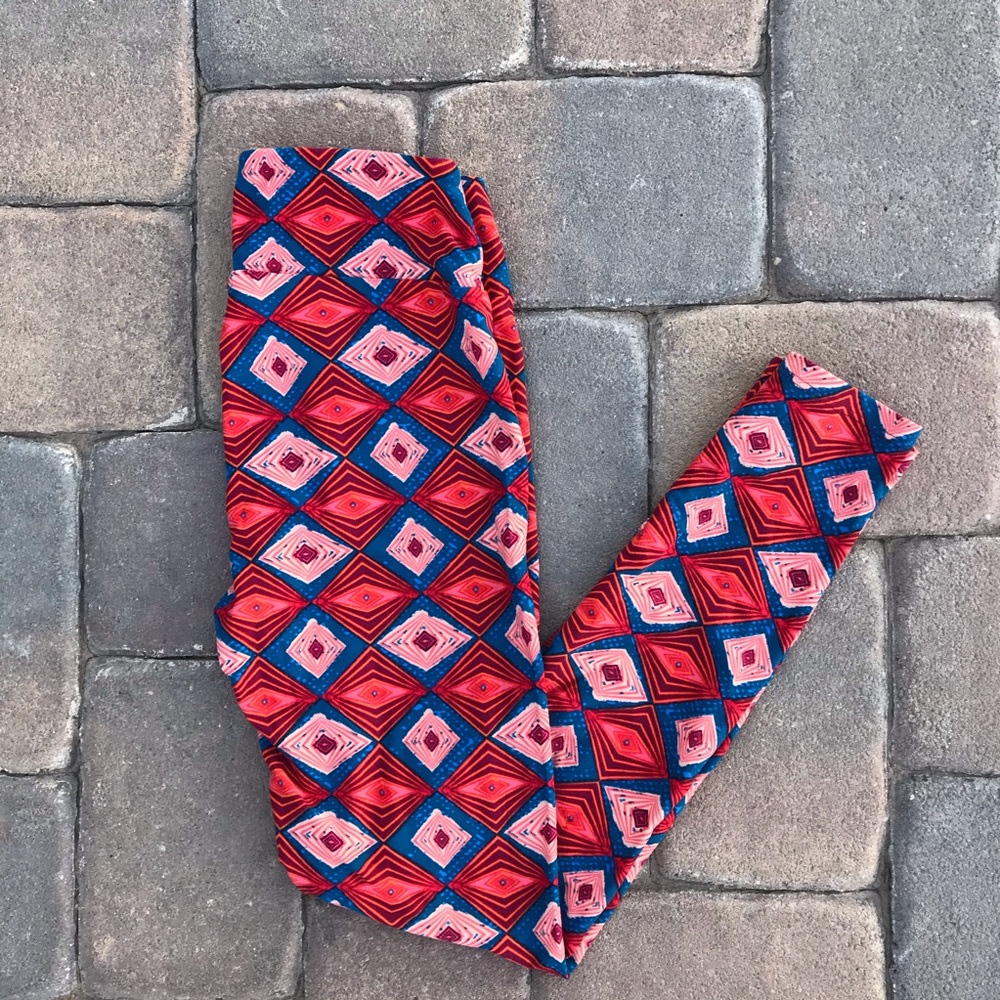Lularoe Leggings Tights One Size 2-10 Orange Coral Blue Whimsy Festival Eclectic